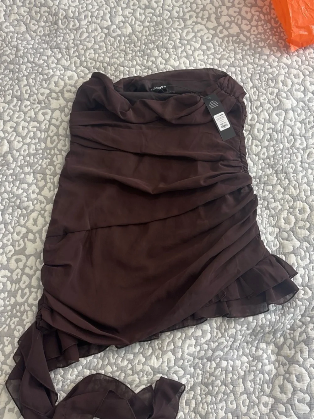 Fashion Nova Brown Asymmetrical Ruffle Wrap Skirt